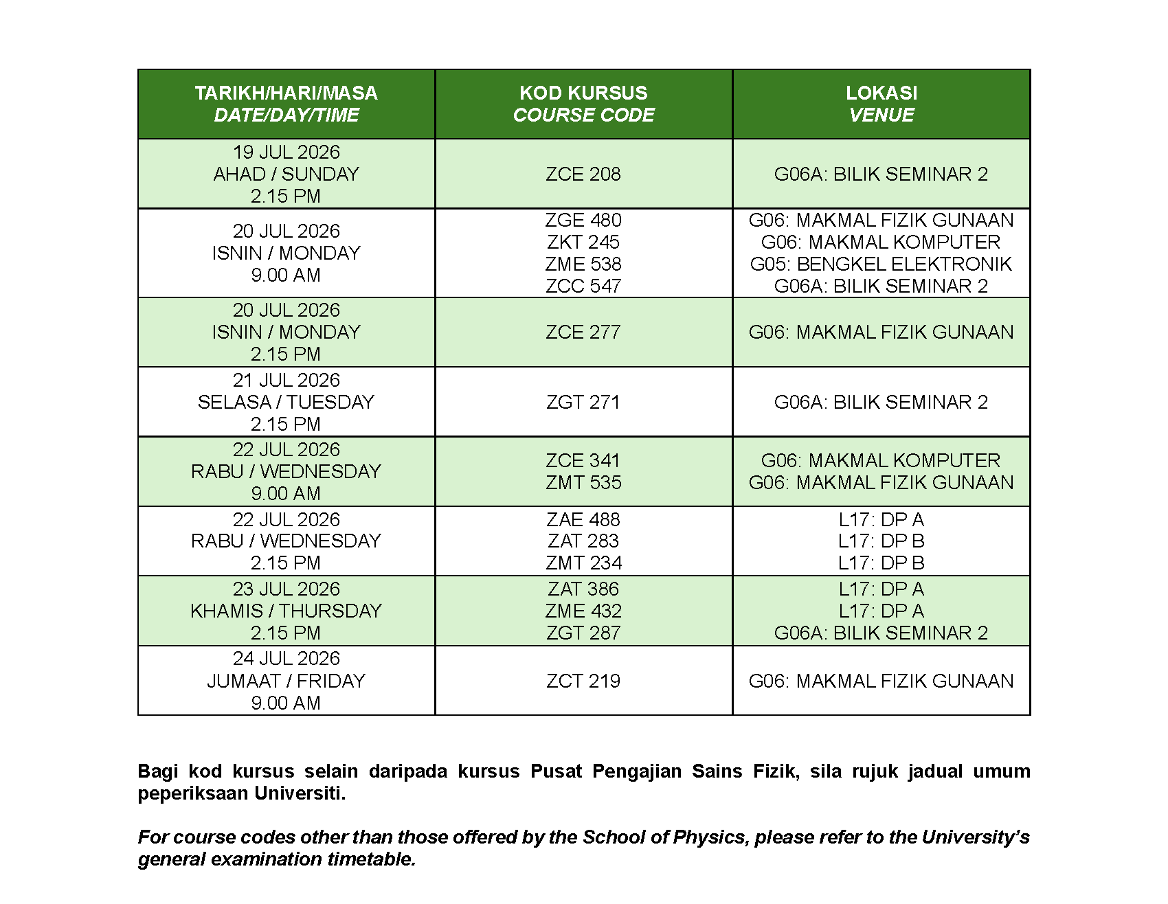 PPSF EXAM TIMETABLE SEM.220252026 Page 2