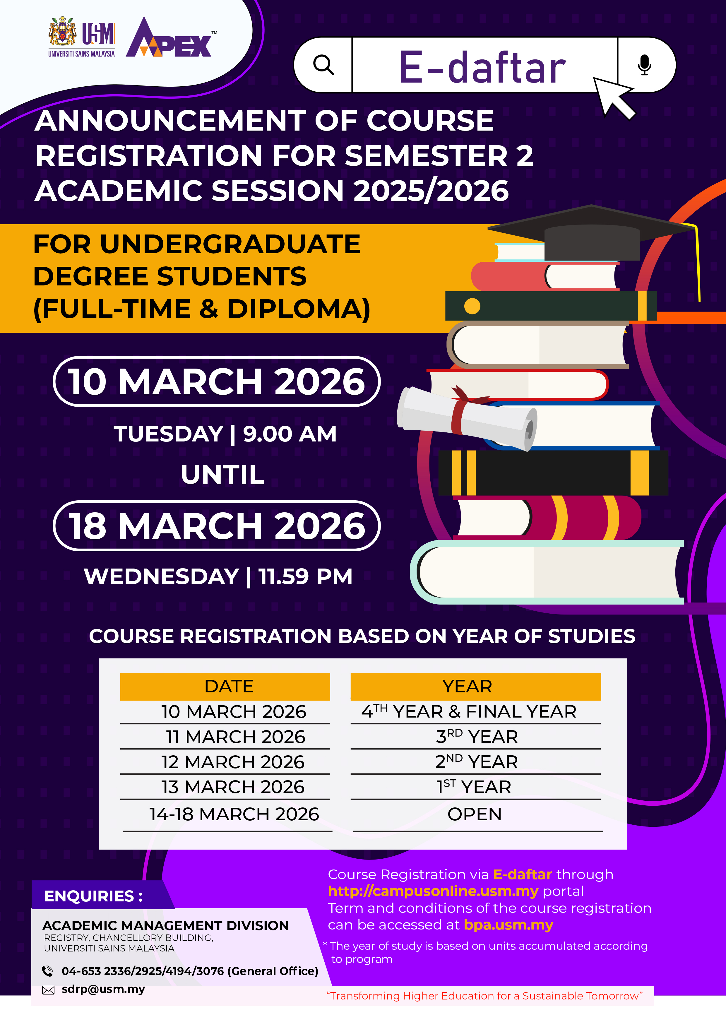 ANNOUNCEMENT OF COURSE REGISTRATION FOR SEMESTER 2  ACADEMIC SESSION 2025/2026